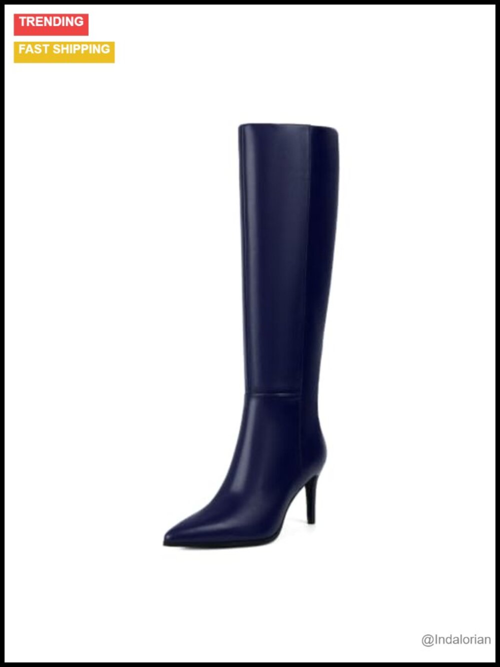 Knee High Boots Pointed Toe Stiletto Heel Faux PU Side Zip Tall Dress Boots